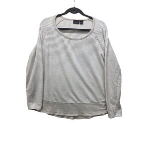 Kersh Womens Striped Raglan Long Sleeve Scoop Neck Top Oatmeal Beige Large